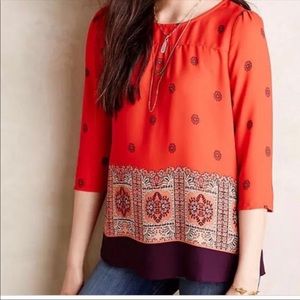 Anthropologie Maeve Red Rila Bordered Paisley Top